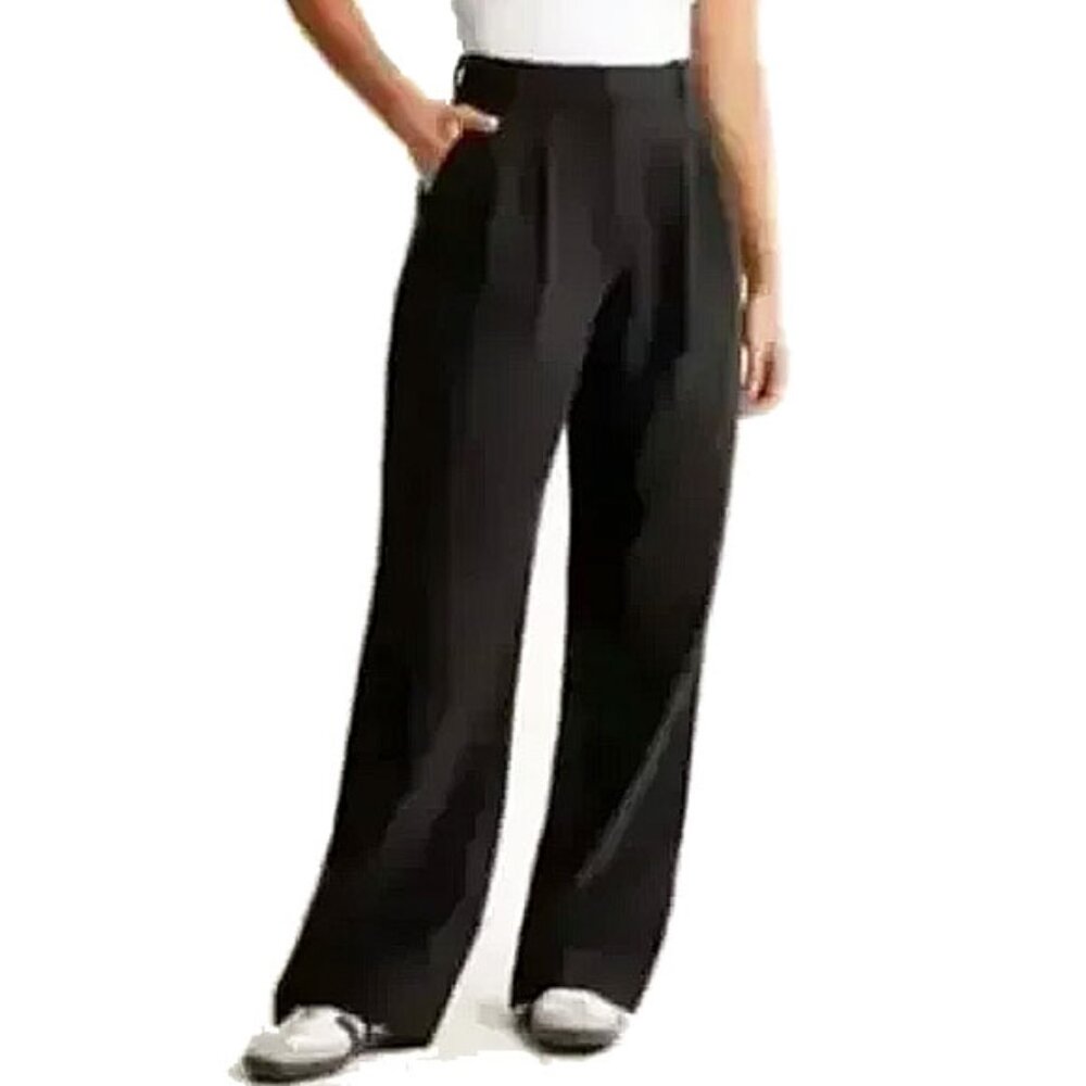 NWT A&F Sloane Tailored Pant 26 2 Black Pleated Ultra High Rise Wide Leg